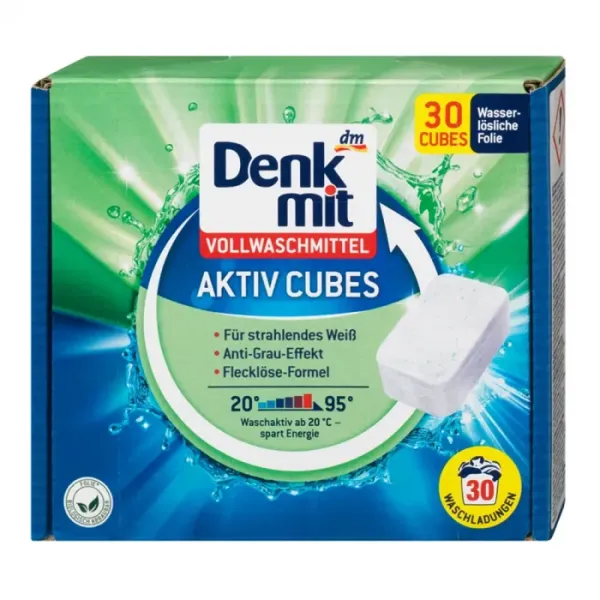 Пресований порошок для прання світлих тканин Denkmit Aktiv Cubes 30шт